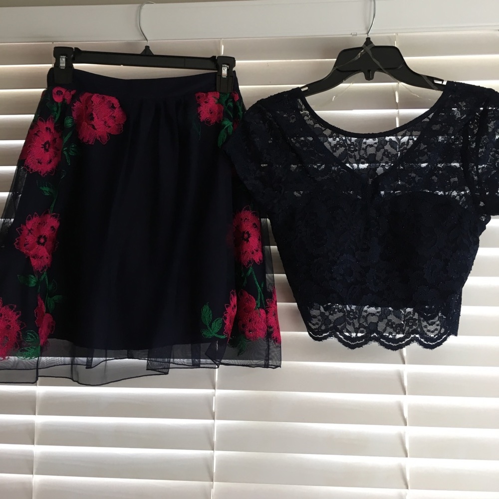 lace and tool homecoming two piece dress